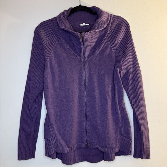Eileen Fisher Women’s M Sweater Zip Up Purple Long Sleeve Organic Cotton Top - Picture 2 of 9